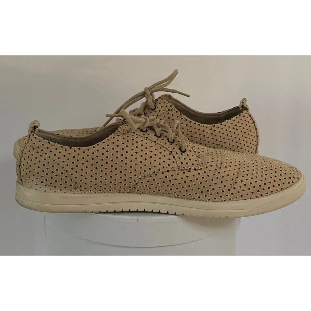 CLAE Ellington Textile Shoes Mens Sz 11 Beige Tan Perforated Oxford Comfort Lace
